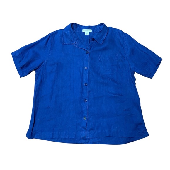 Coldwater Creek Oversized Linen Camp Shirt Size LP Indian Ink Blue Button Down - Picture 8 of 10